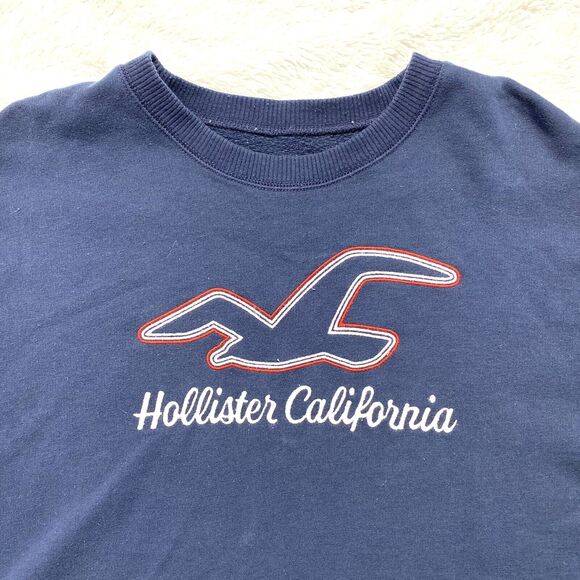 HOLLISTER California Outline Crop Navy Blue Sweatshirt Large Relaxed Logo Fleece - Picture 5 of 10